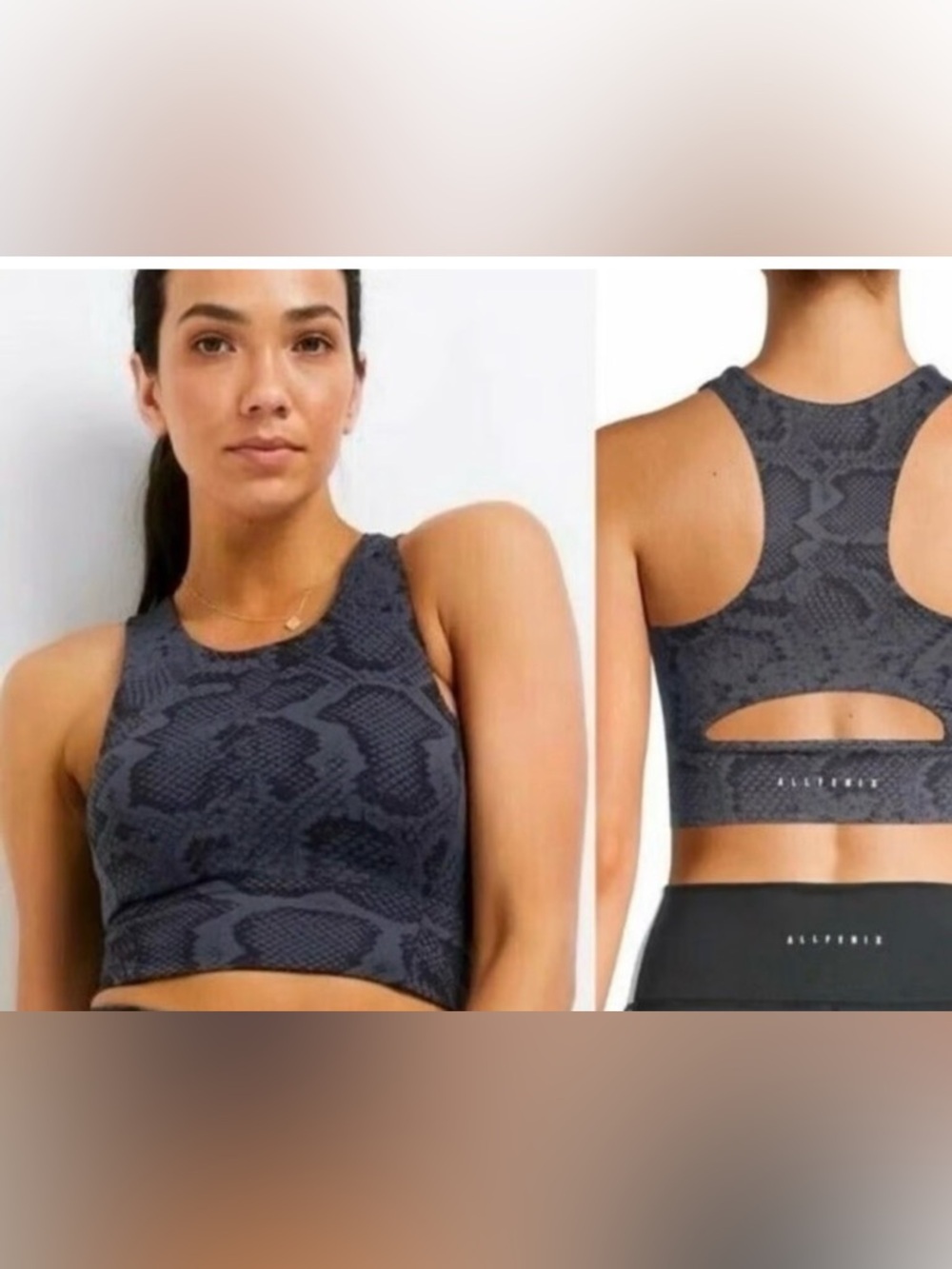 AllFenix Sports Bra XS Racerback Cut Out Back Blue Black Snake Skin Print Womens - Picture 5 of 5